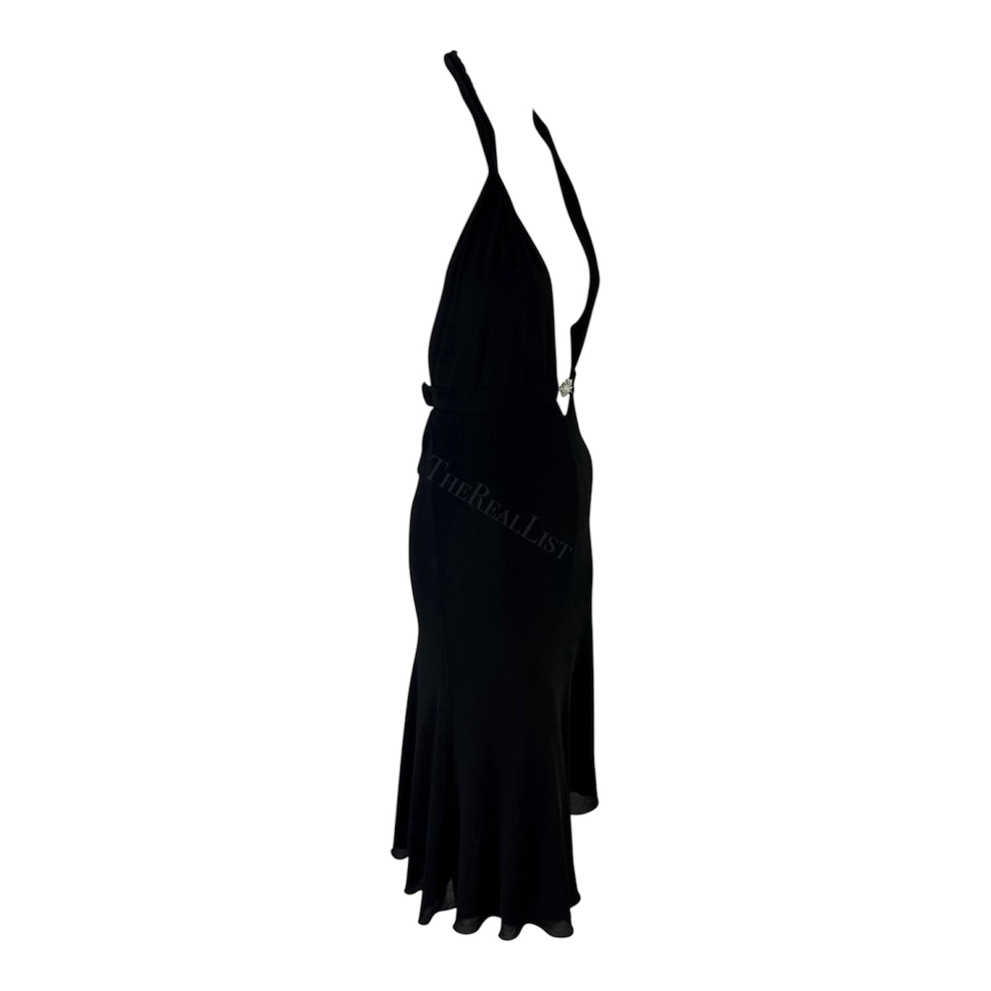 VERSACE 2006 BLACK HALTER BACKLESS MIDI DRESS