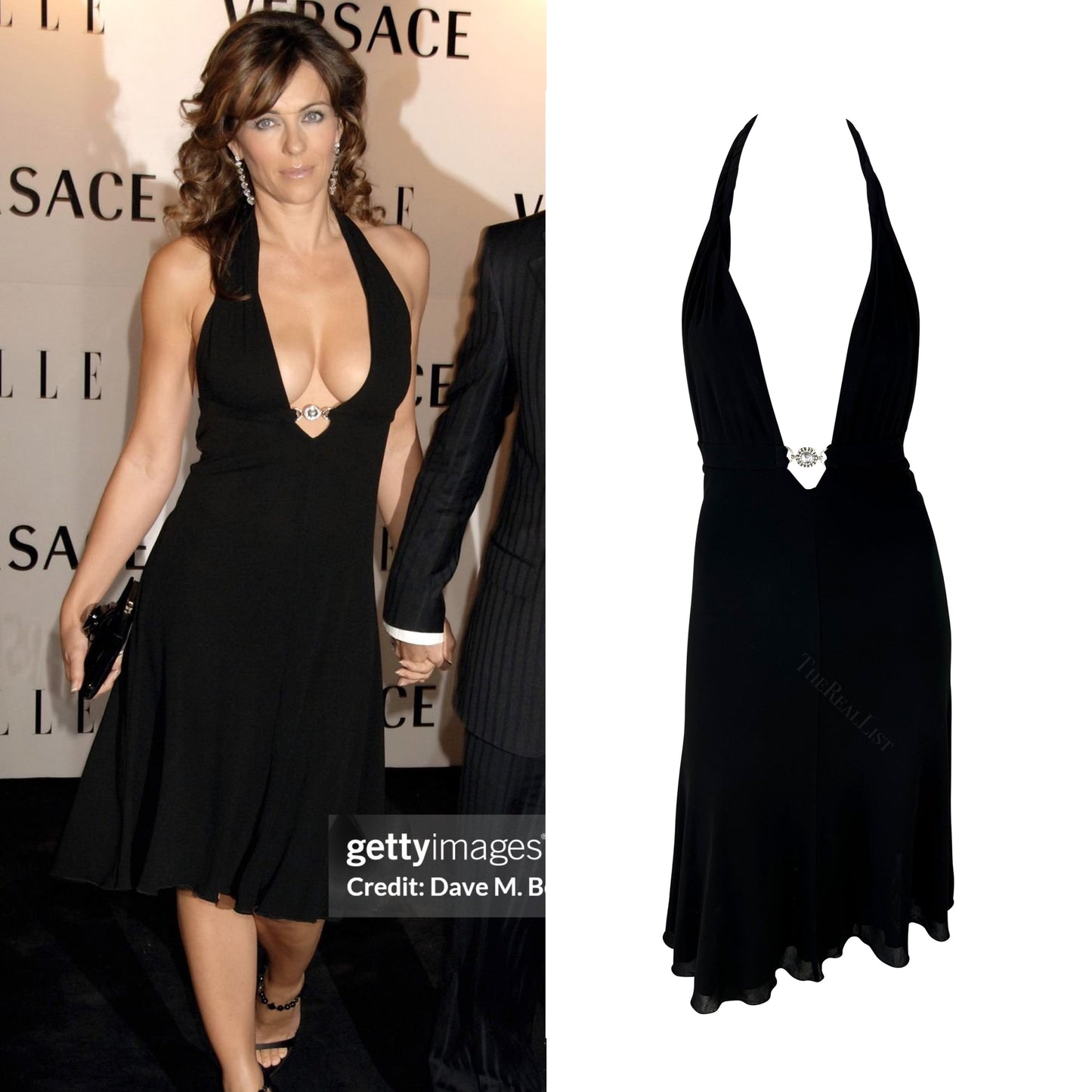 VERSACE 2006 BLACK HALTER BACKLESS MIDI DRESS