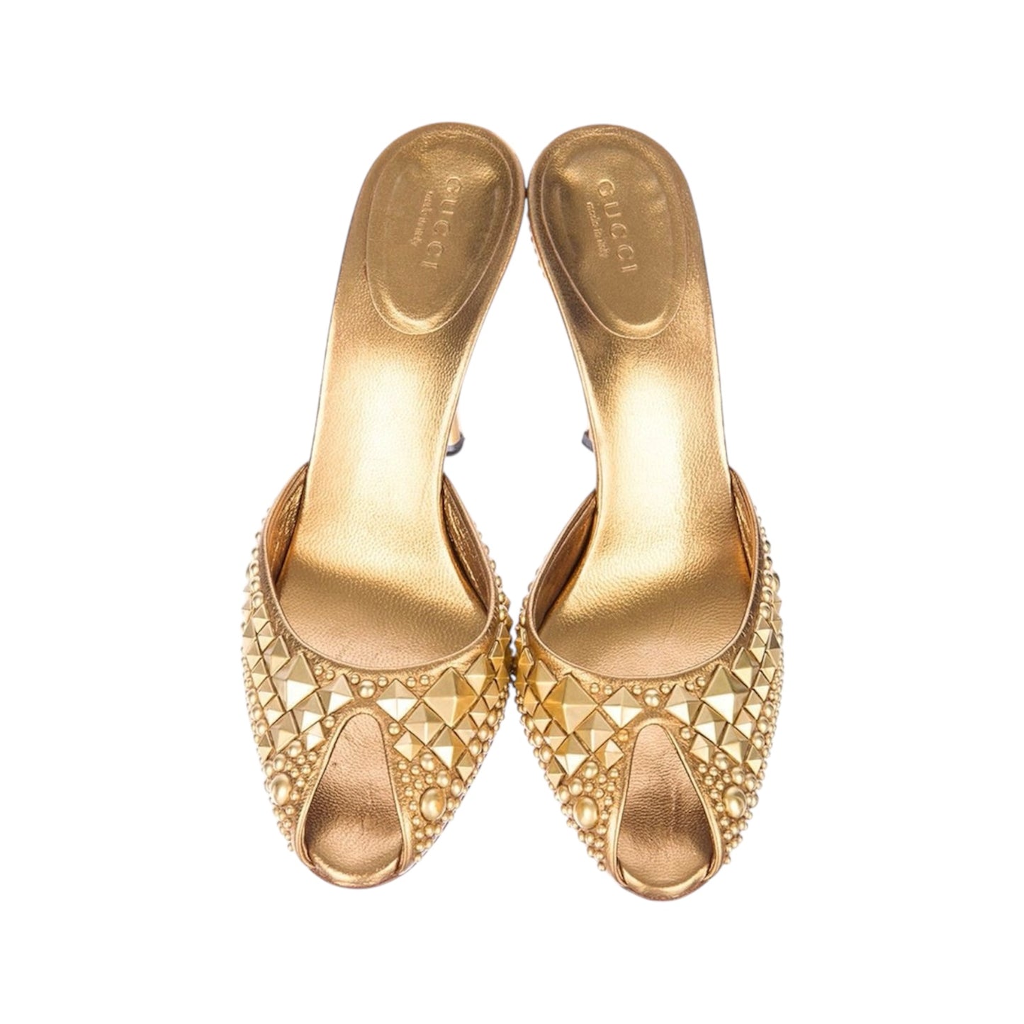 GUCCI BY TOMFORD METALLIC GOLD STUDDED MULES