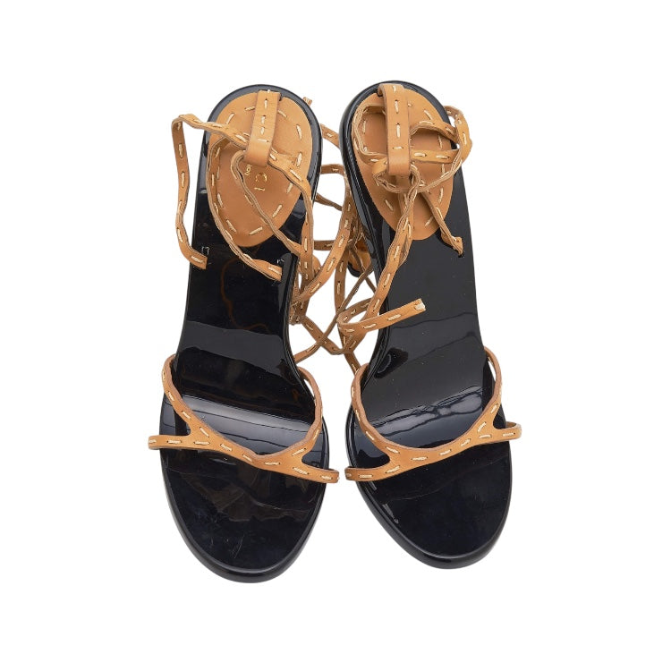 GUCCI BY TOM FORD 2002 BAMBOO LACE-UP BEIGE HEELS