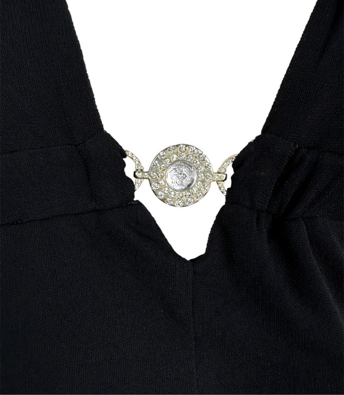 VERSACE 2006 BLACK HALTER BACKLESS MIDI DRESS