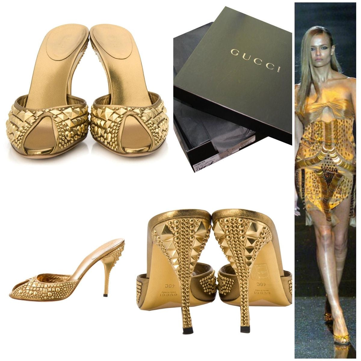 GUCCI BY TOMFORD METALLIC GOLD STUDDED MULES