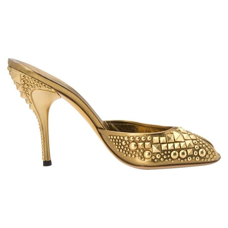 GUCCI BY TOMFORD METALLIC GOLD STUDDED MULES