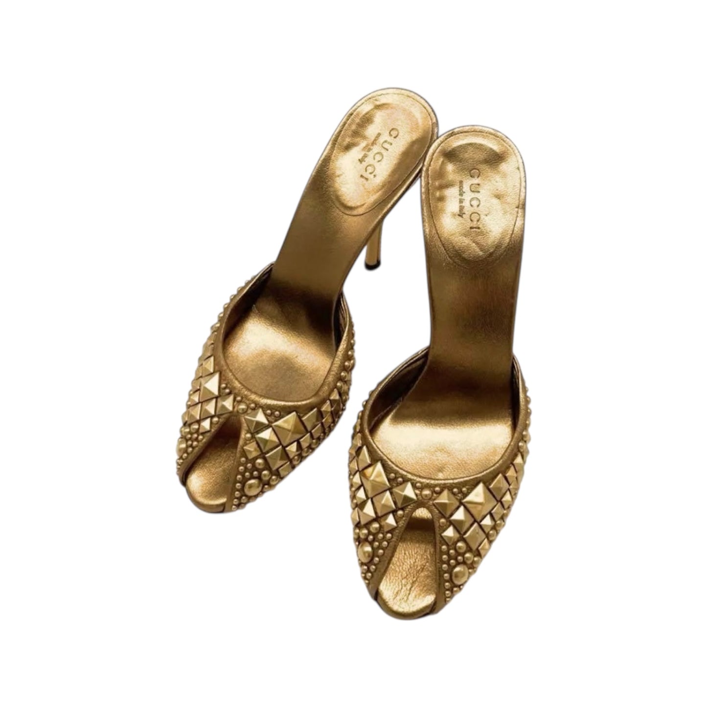GUCCI BY TOMFORD METALLIC GOLD STUDDED MULES