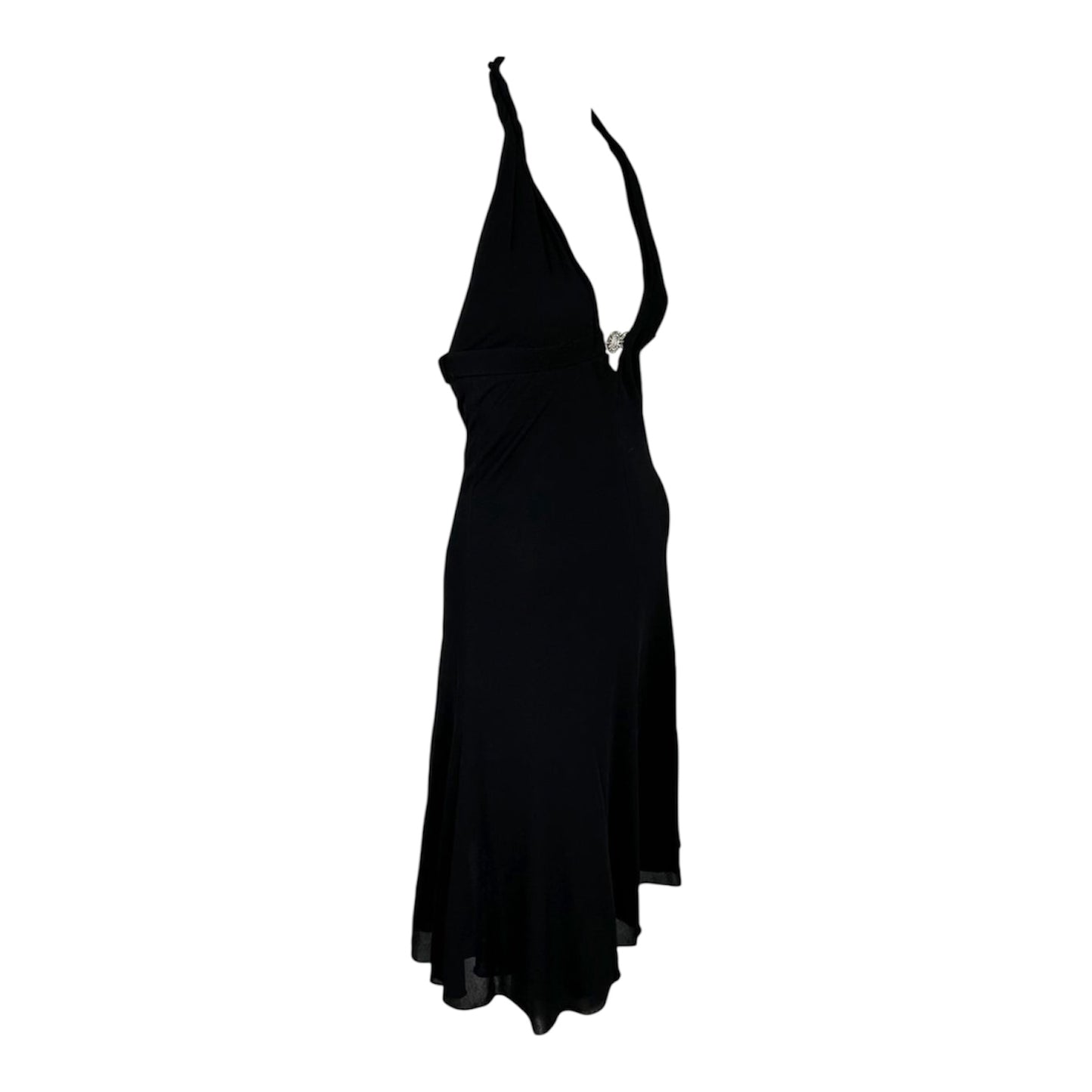 VERSACE 2006 BLACK HALTER BACKLESS MIDI DRESS