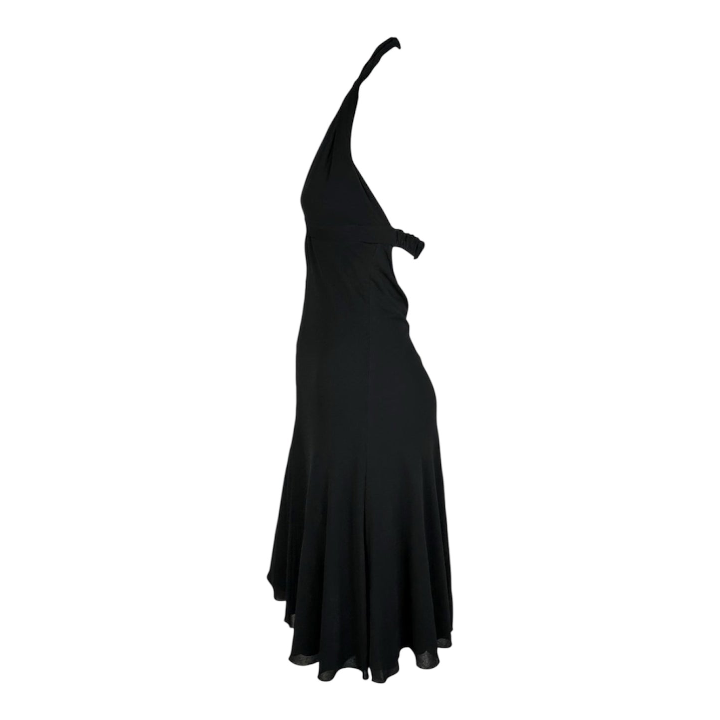 VERSACE 2006 BLACK HALTER BACKLESS MIDI DRESS
