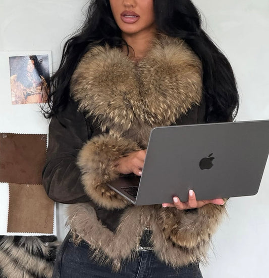 OAKWOOD fur and suede brown jacket