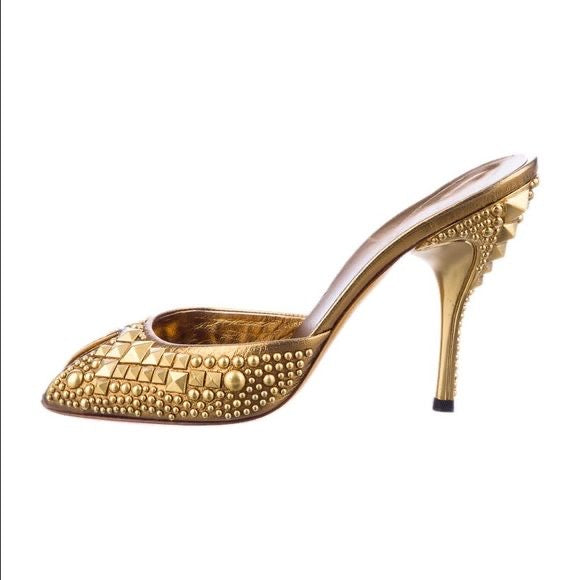 GUCCI BY TOMFORD METALLIC GOLD STUDDED MULES