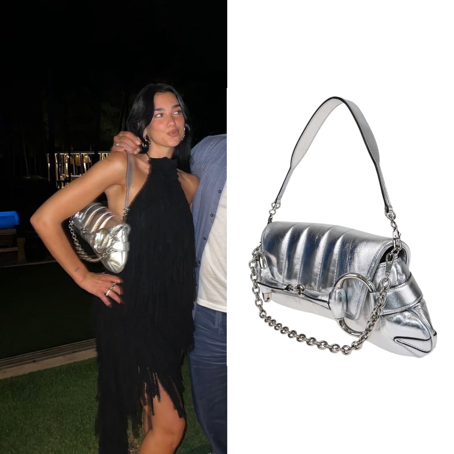 GUCCI BY TOM FORD METTALIC SILVER 1955 HORSEBIT SHOULDER CHAIN BAG