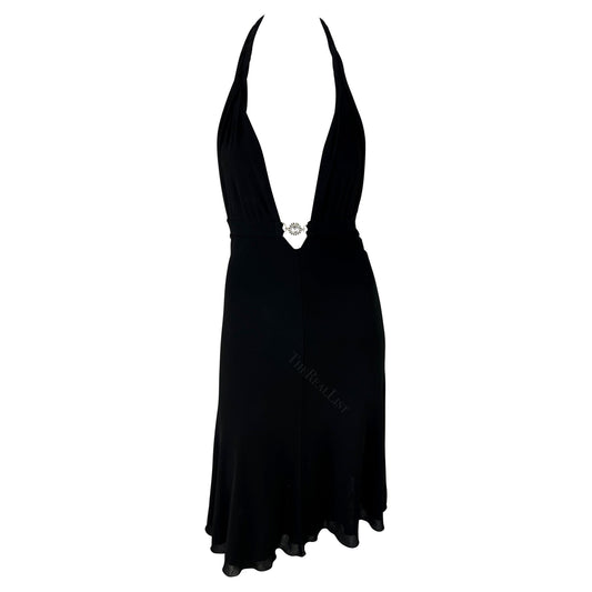 VERSACE 2006 BLACK HALTER BACKLESS MIDI DRESS