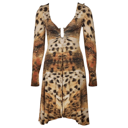 ROBERTO CAVALLI LEOPARD PRINT COCKTAIL LONGSLEEVE DRESS
