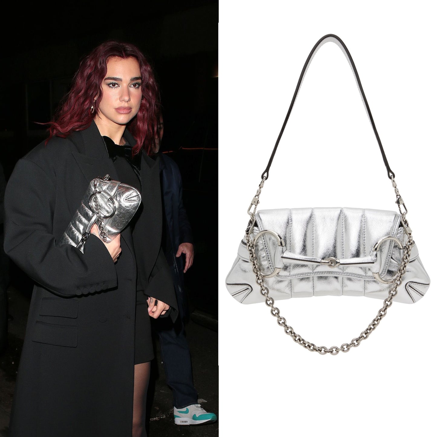 GUCCI BY TOM FORD METTALIC SILVER 1955 HORSEBIT SHOULDER CHAIN BAG