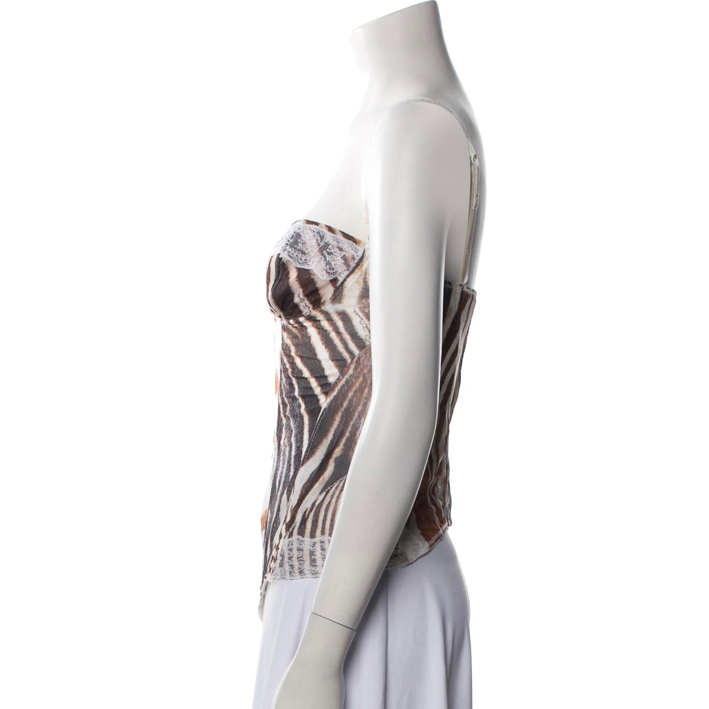 ROBERTO CAVALLI ANIMAL PRINT 2000S WHITE CORSET TOP