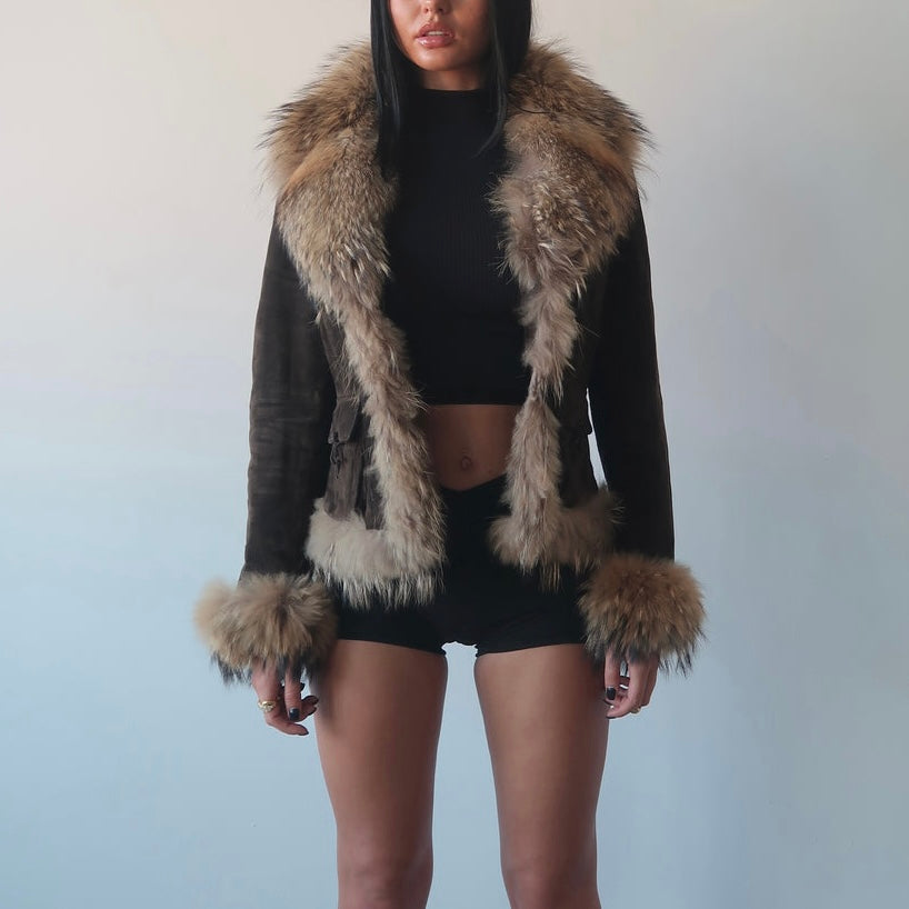OAKWOOD fur and suede brown jacket