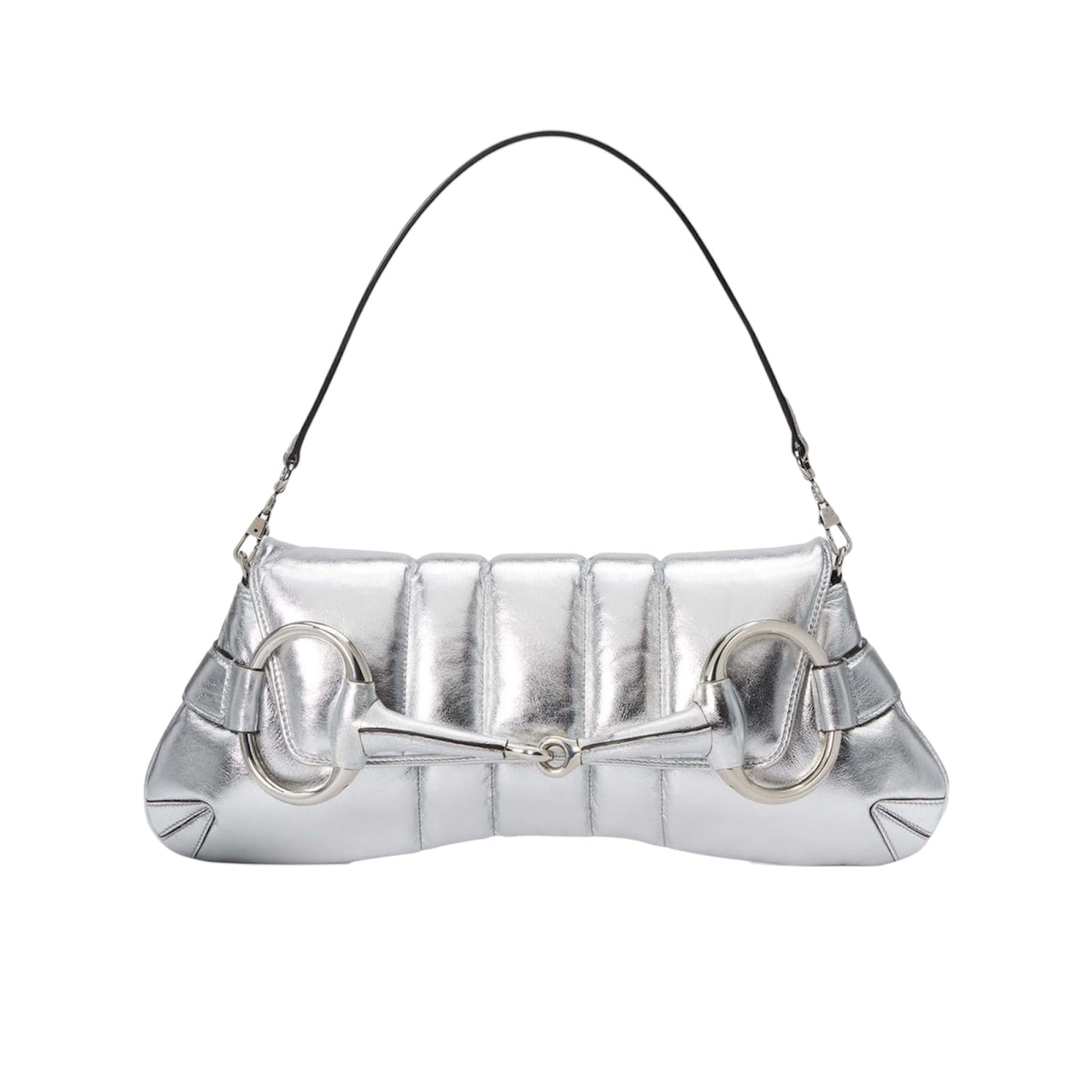 GUCCI BY TOM FORD METTALIC SILVER 1955 HORSEBIT SHOULDER CHAIN BAG
