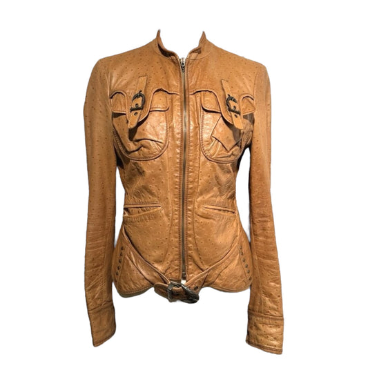 ROBERTO CAVALLI TAN CROCODILE LEATHER JACKET