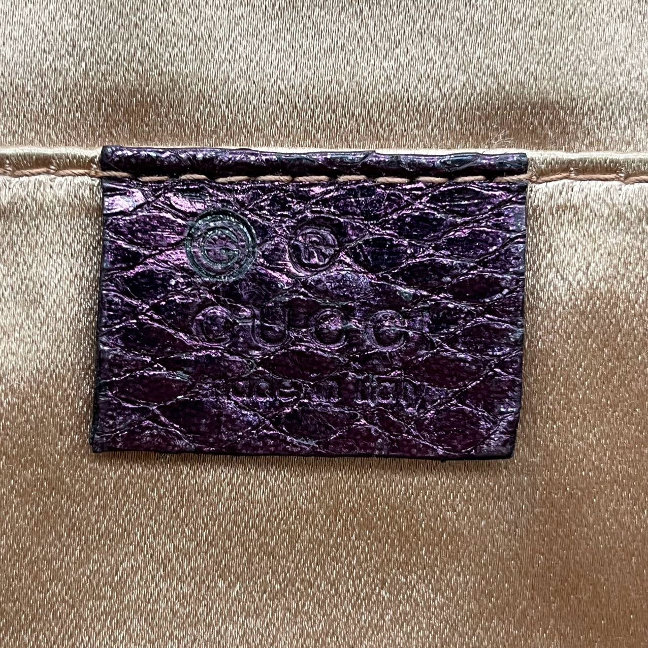 GUCCI BY TOM FORD 1955 HORSEBIT CLUTCH CHAIN BAG PURPLE METALLIC LIZARD LEATHER