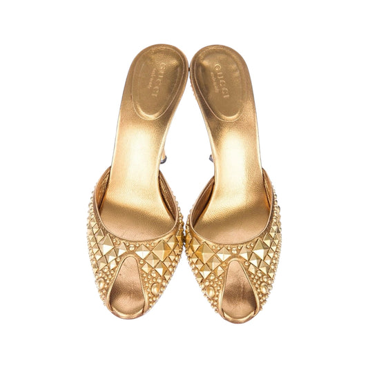 GUCCI BY TOMFORD METALLIC GOLD STUDDED MULES