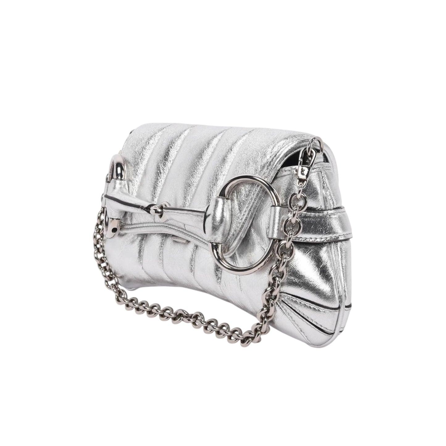 GUCCI BY TOM FORD METTALIC SILVER 1955 HORSEBIT SHOULDER CHAIN BAG