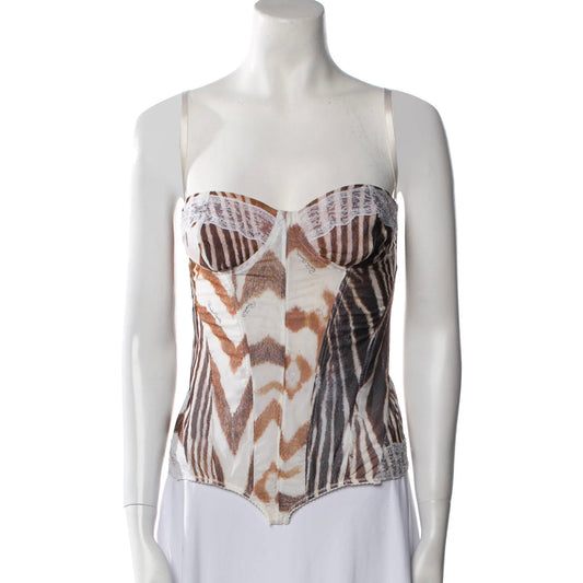 ROBERTO CAVALLI ANIMAL PRINT 2000S WHITE CORSET TOP