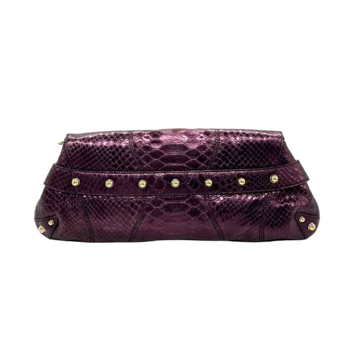 GUCCI BY TOM FORD 1955 HORSEBIT CLUTCH CHAIN BAG PURPLE METALLIC LIZARD LEATHER