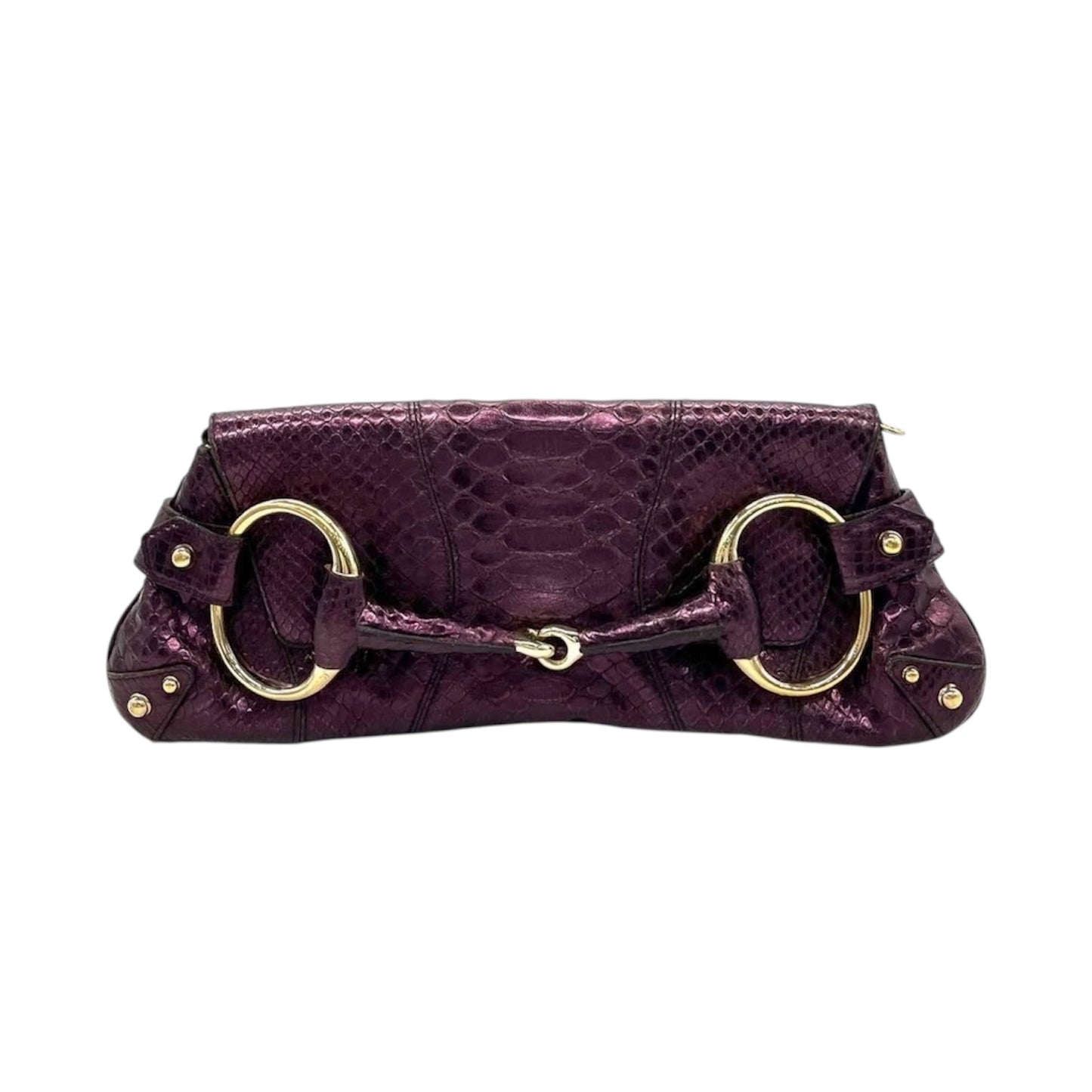 GUCCI BY TOM FORD 1955 HORSEBIT CLUTCH CHAIN BAG PURPLE METALLIC LIZARD LEATHER