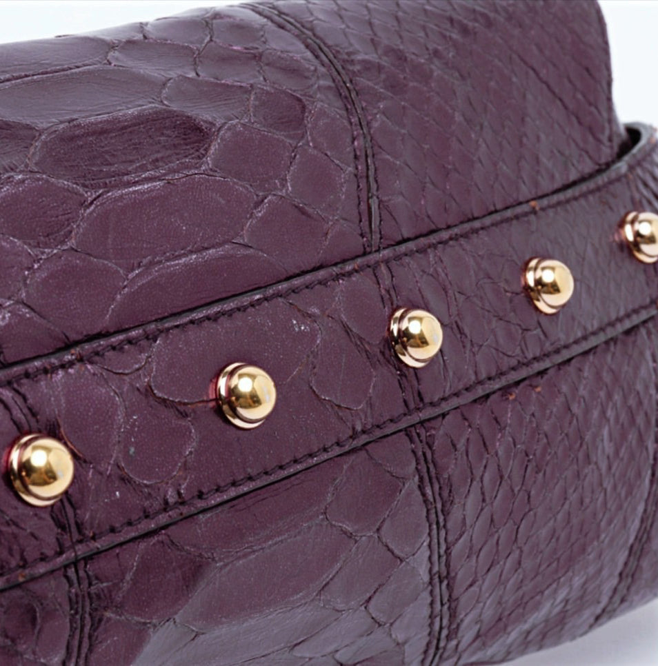 GUCCI BY TOM FORD 1955 HORSEBIT CLUTCH CHAIN BAG PURPLE METALLIC LIZARD LEATHER