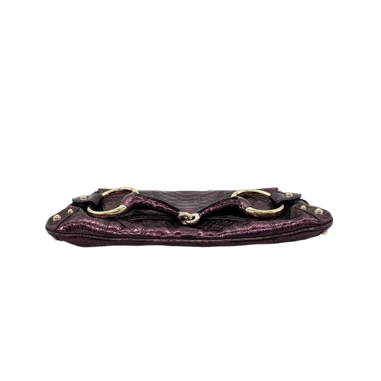 GUCCI BY TOM FORD 1955 HORSEBIT CLUTCH CHAIN BAG PURPLE METALLIC LIZARD LEATHER