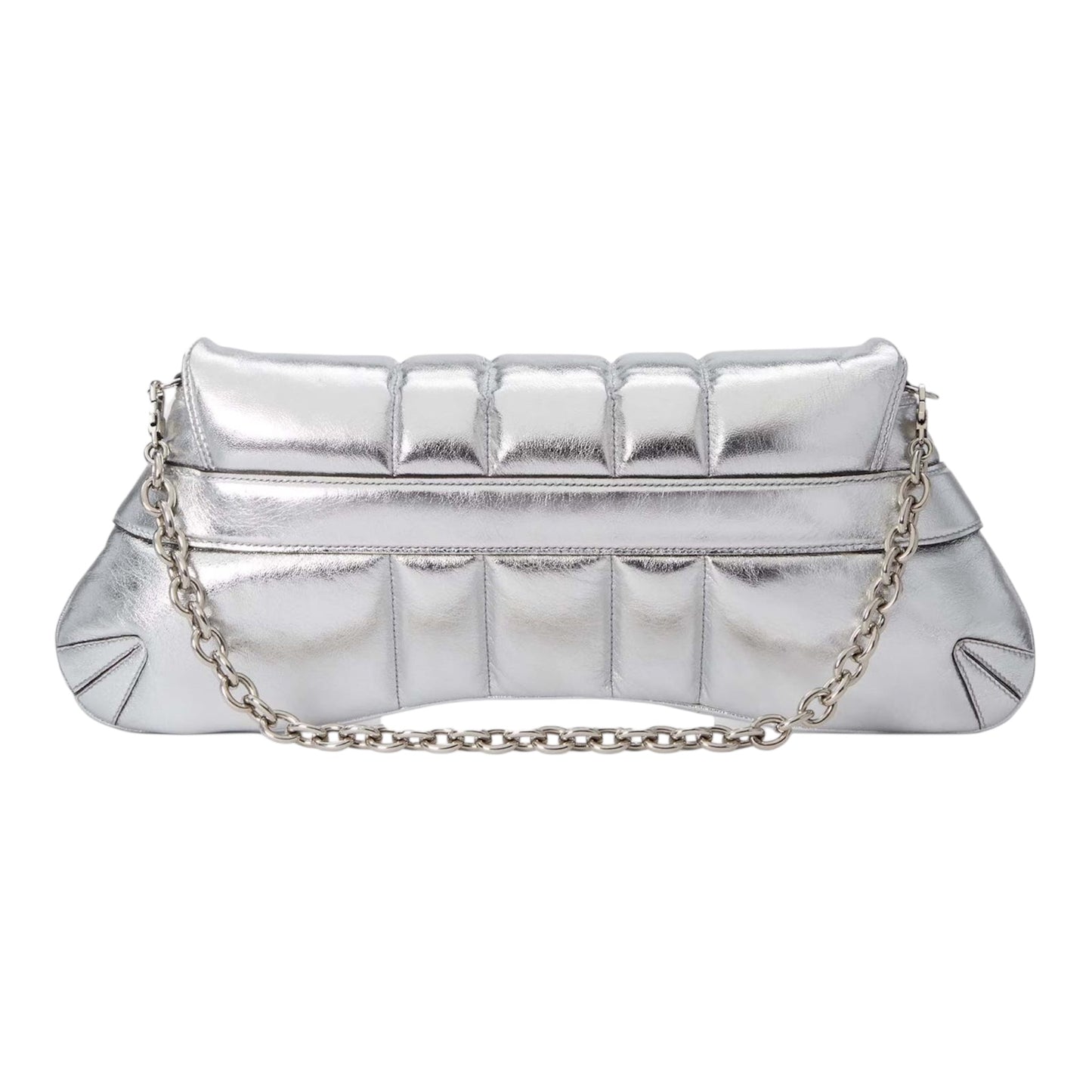 GUCCI BY TOM FORD METTALIC SILVER 1955 HORSEBIT SHOULDER CHAIN BAG
