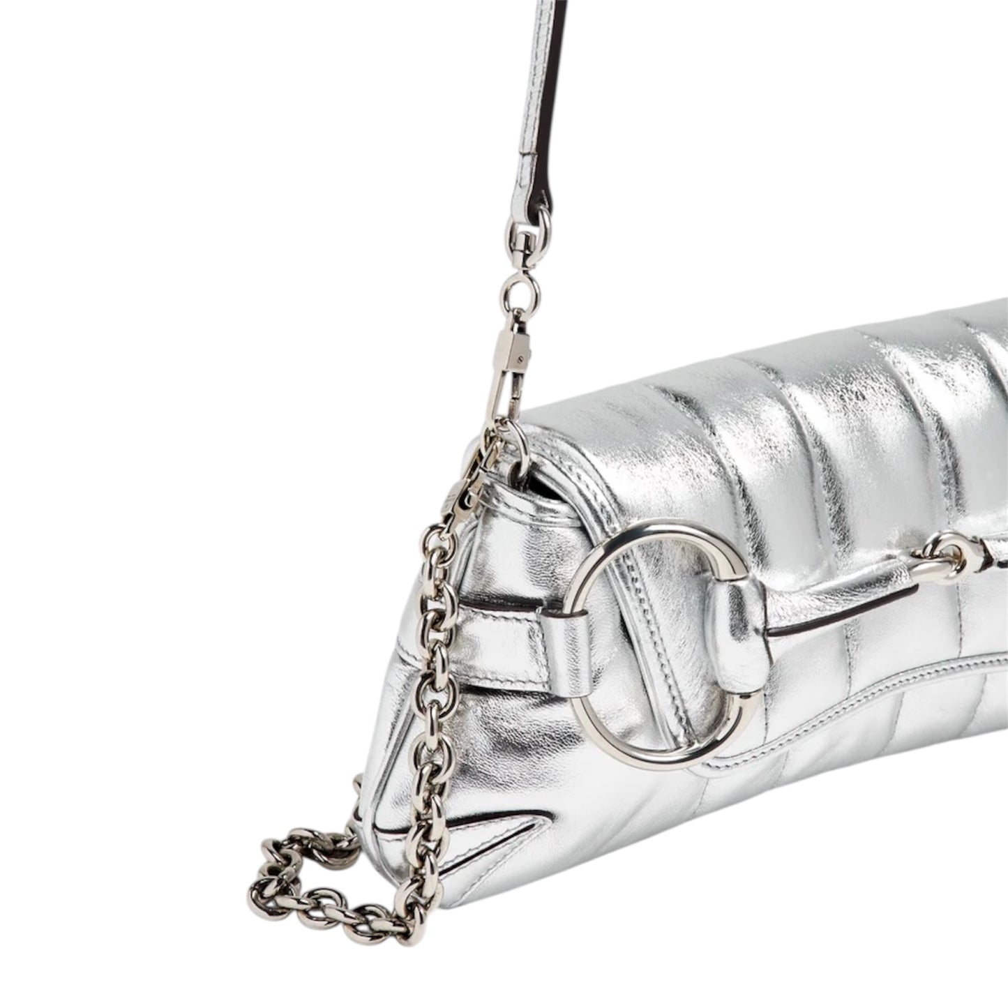 GUCCI BY TOM FORD METTALIC SILVER 1955 HORSEBIT SHOULDER CHAIN BAG