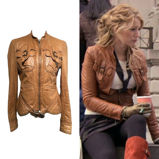 ROBERTO CAVALLI TAN CROCODILE LEATHER JACKET