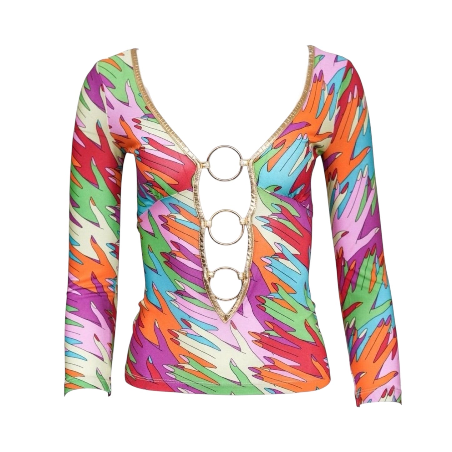 D&G 2005 MULTICOLORED HANDPRINT GOLD O RING TOP