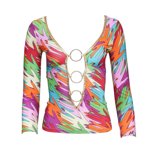 D&G 2005 MULTICOLORED HANDPRINT GOLD O RING TOP