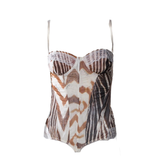 ROBERTO CAVALLI ANIMAL PRINT 2000S WHITE CORSET TOP