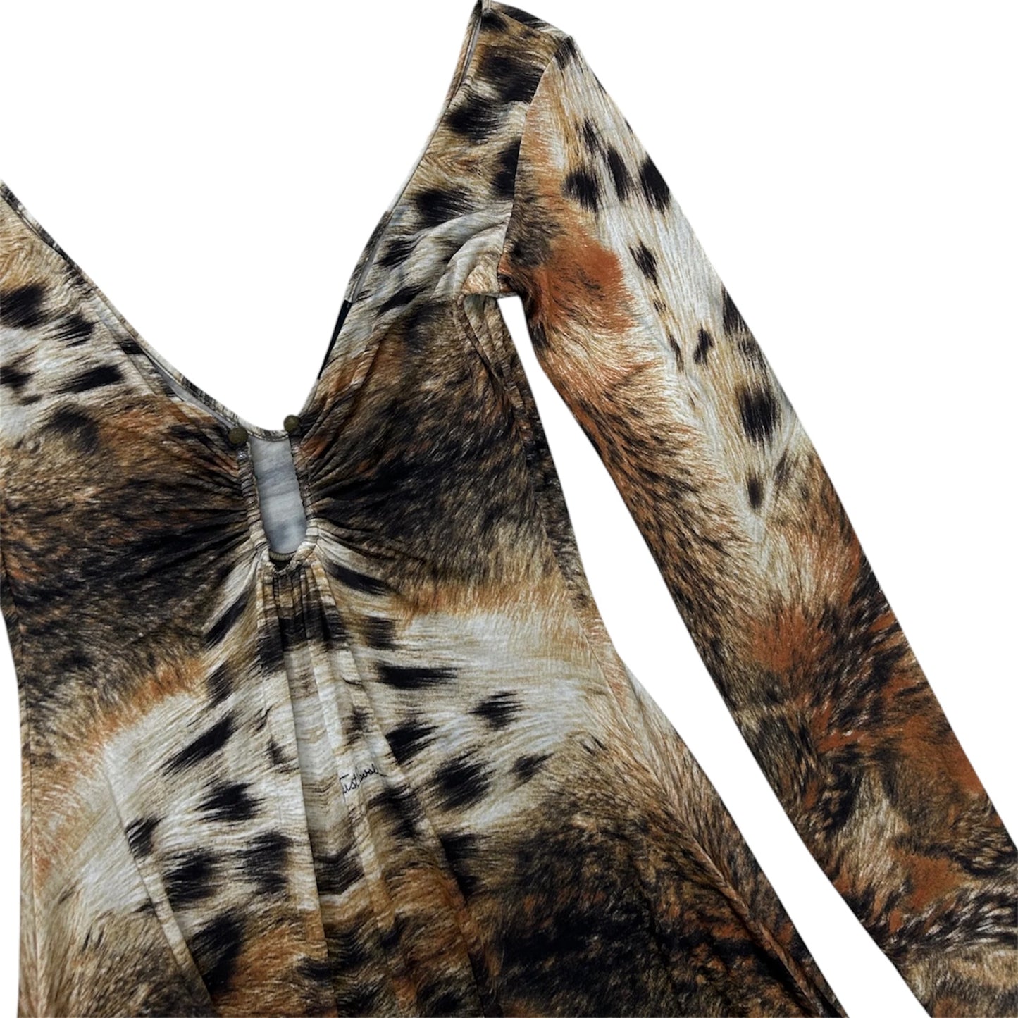 ROBERTO CAVALLI LEOPARD PRINT COCKTAIL LONGSLEEVE DRESS