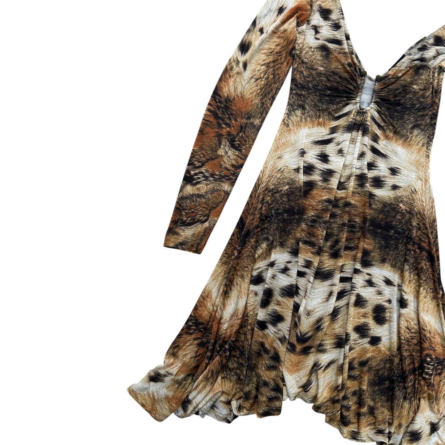 ROBERTO CAVALLI LEOPARD PRINT COCKTAIL LONGSLEEVE DRESS